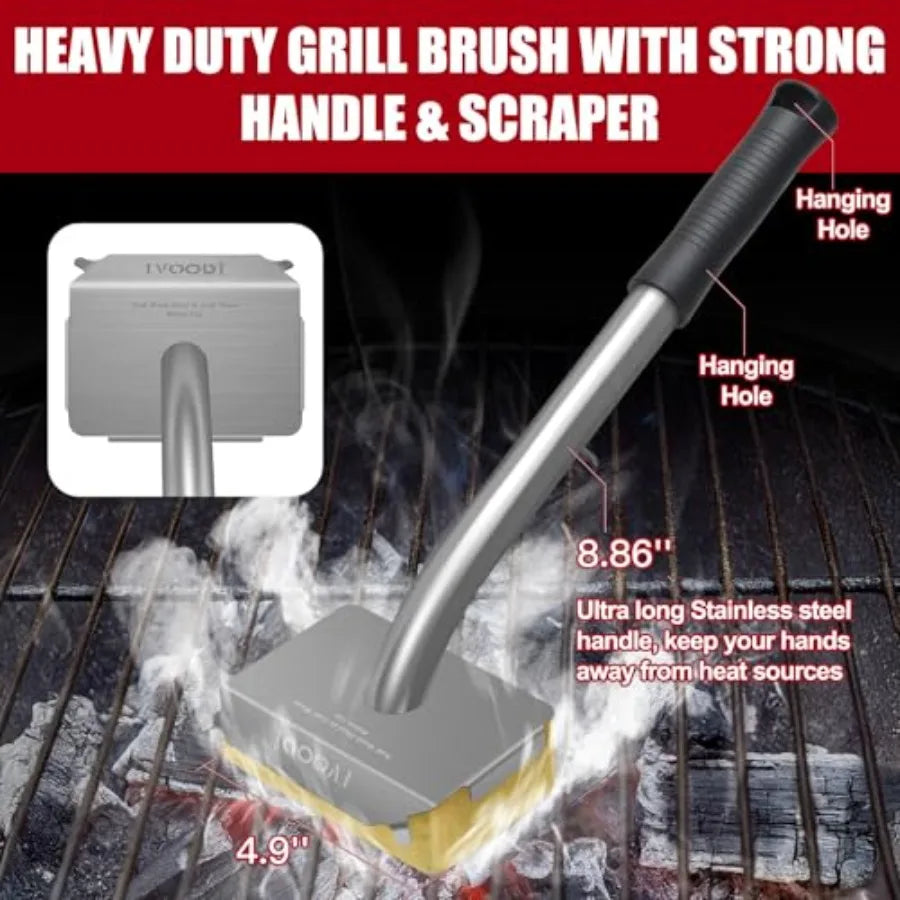 Bristle Free Grill Brush With Steam Cleaning Aramid Fiber Pads