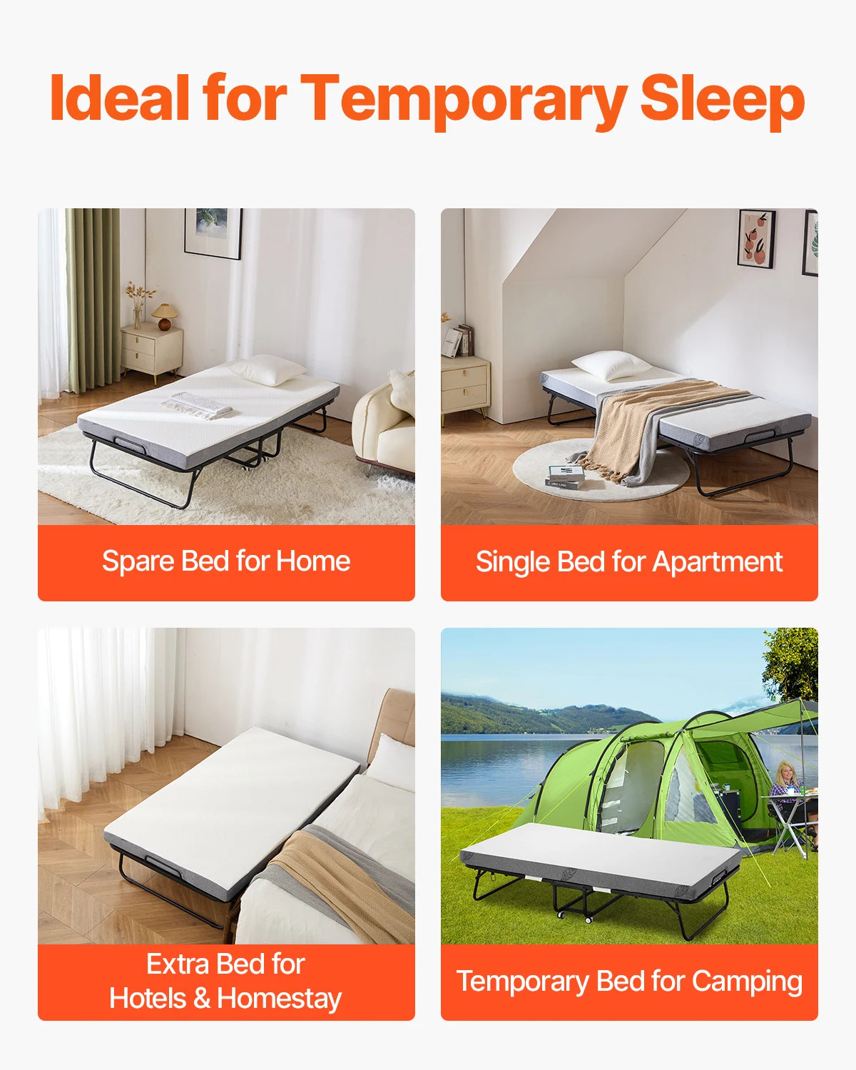 SucceBuy Rollaway Bed Folding Guest Bed With Memory Foam Mattress