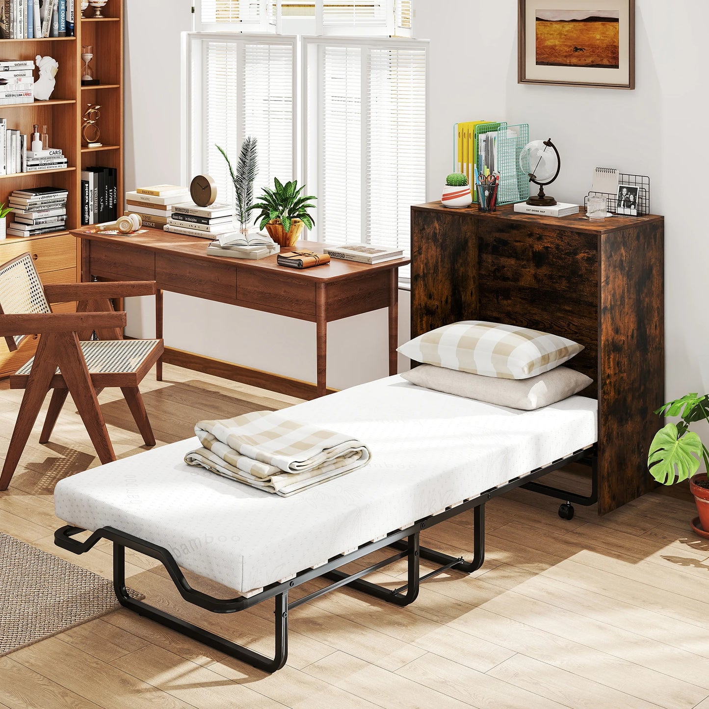 HOMASIS Murphy Bed With Storage Rolling Cabinet