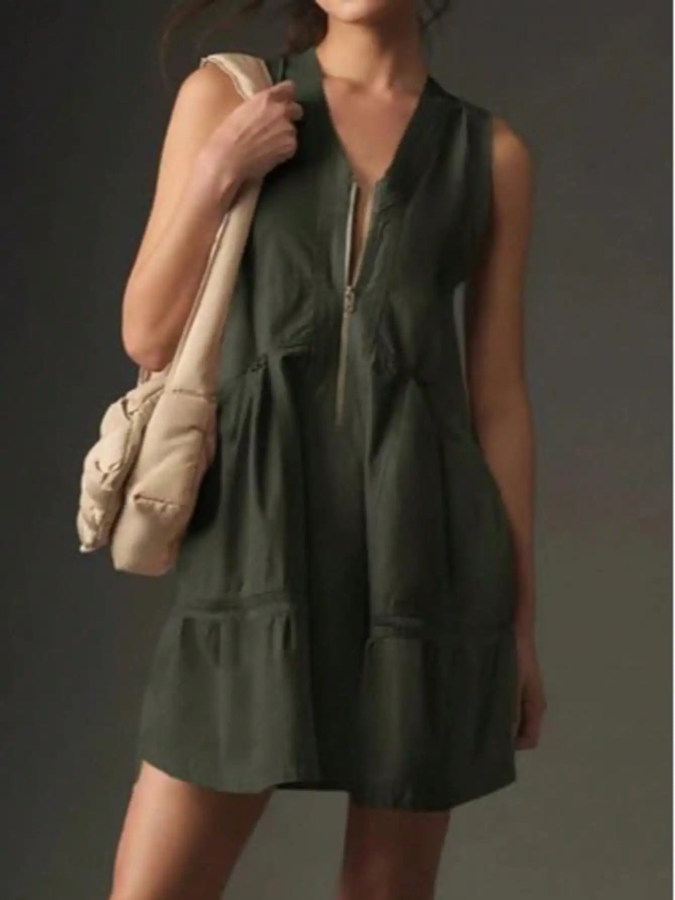 Fisoew Women Sleeveless V Neck Summer Dress Mesh Back Pockets