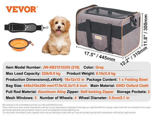 Breathable Pet Carrier Backpack With Telescopic Handle And Wheels
