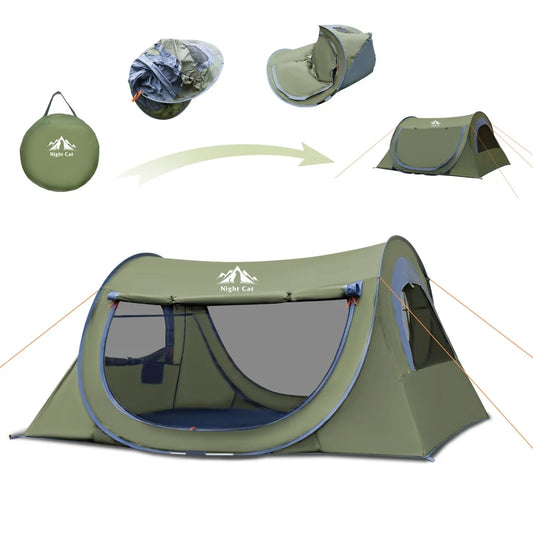 Night Cat Pop Up Waterproof Camping Tent With Integrated Mosquito Net