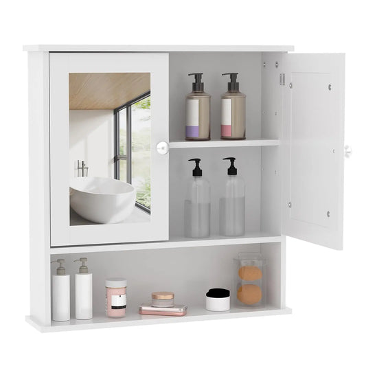 HiMISS Wooden Wall Mounted Bathroom Cabinet With Mirror Doors