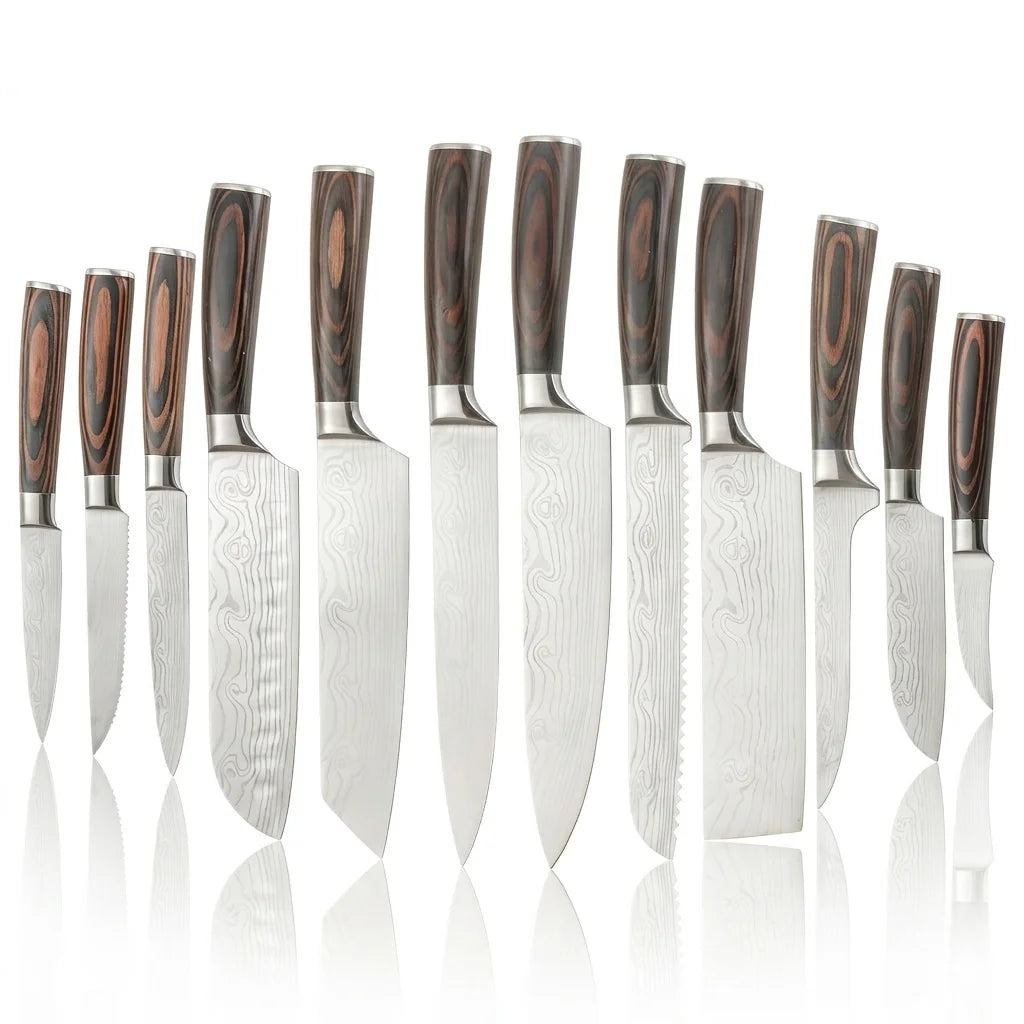 Ultimate 12Pcs Damascus Laser Pattern Kitchen Knife Set