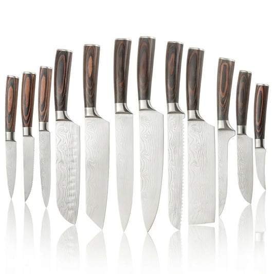 Ultimate 12Pcs Damascus Laser Pattern Kitchen Knife Set