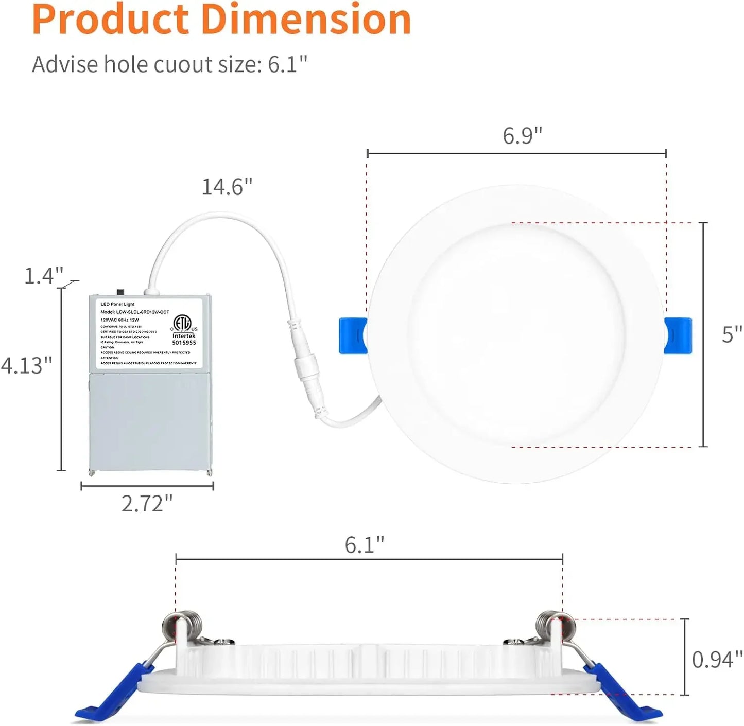 LED Recessed Ceiling Light with Night Light, 5CCT Selectable