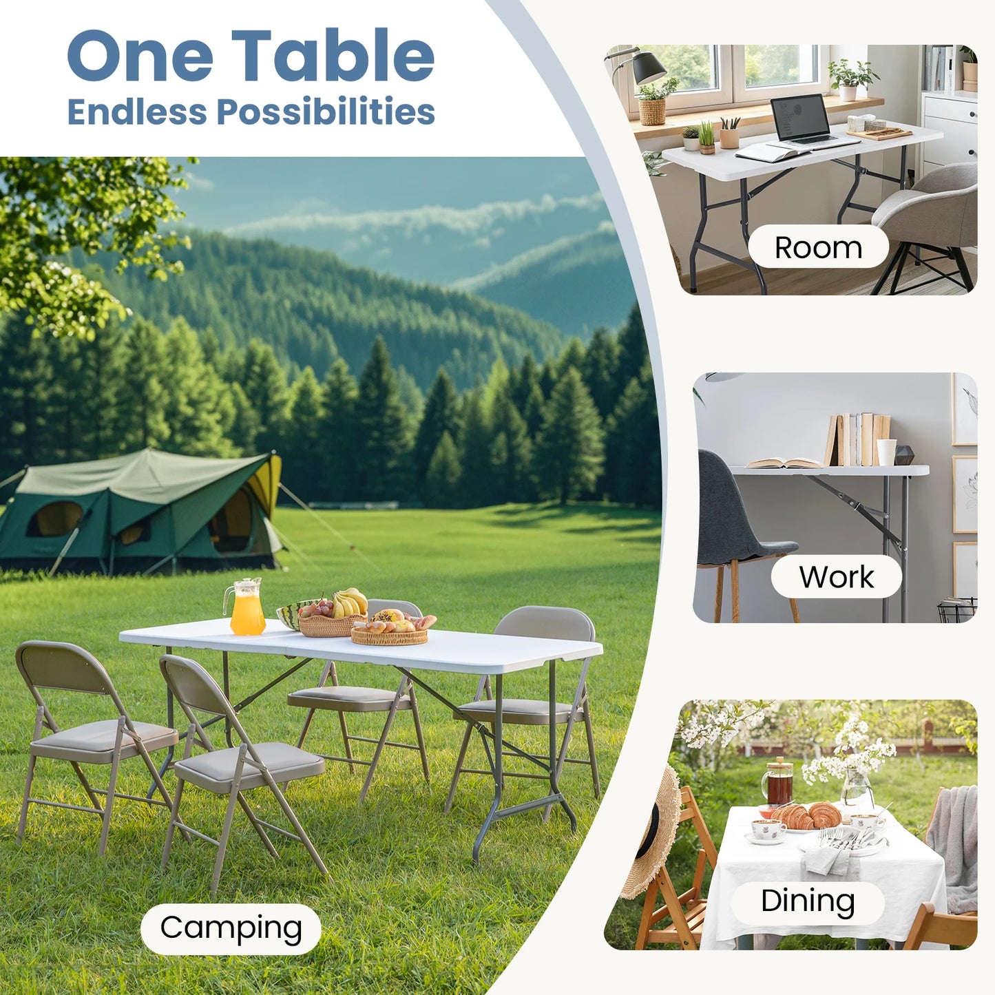 JHK Portable Folding Camping Table With Safety Lock And Handle