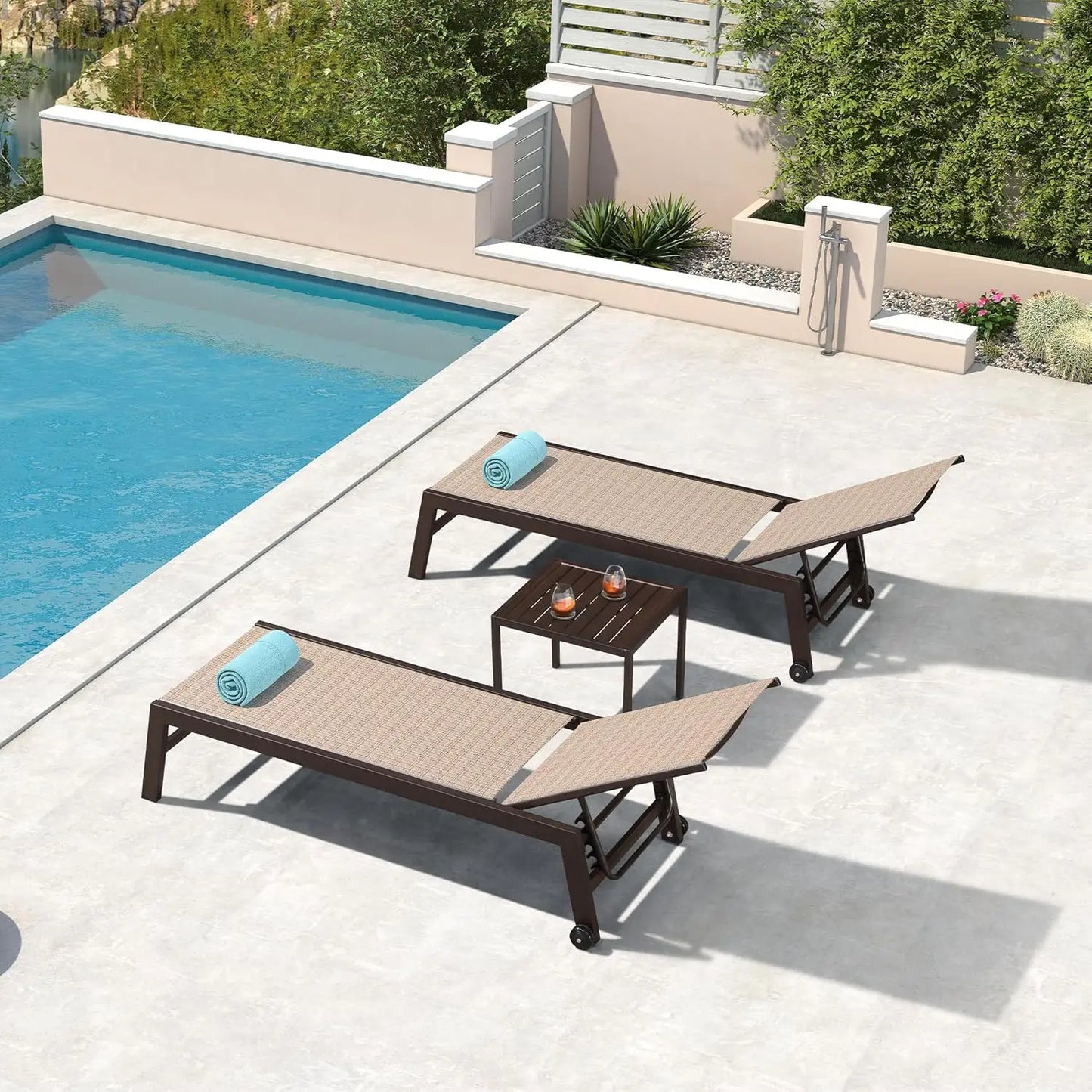 XIAOLANG Outdoor Chaise Lounge Set With Adjustable Backrest And Wheels