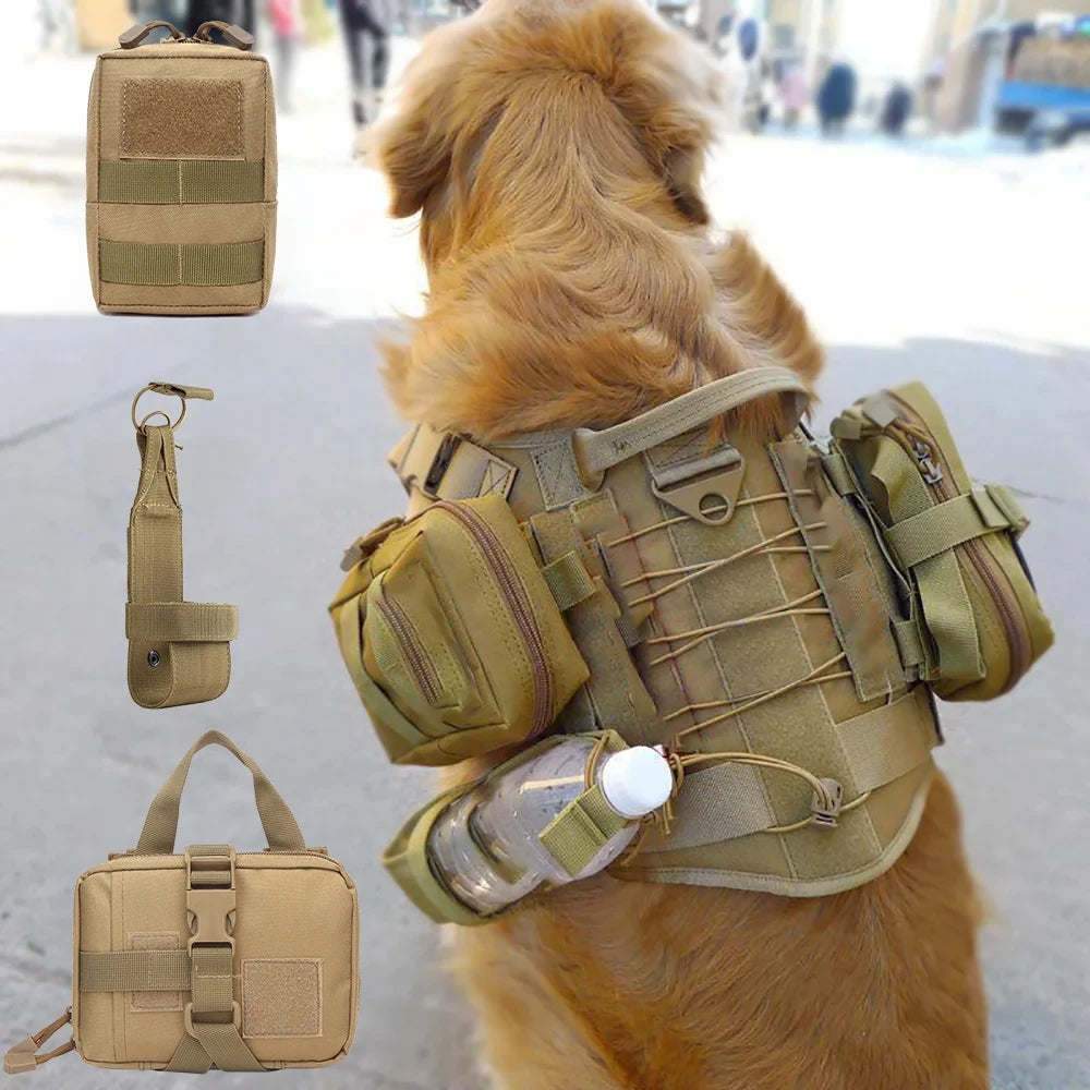 Dog Tactical Bags Set Molle Pouches Belt Attaching On Harness