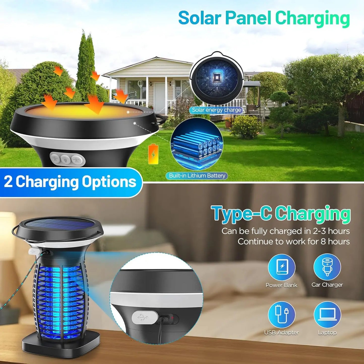Solar Waterproof Bug Zapper Outdoor Portable Electric Insect Control