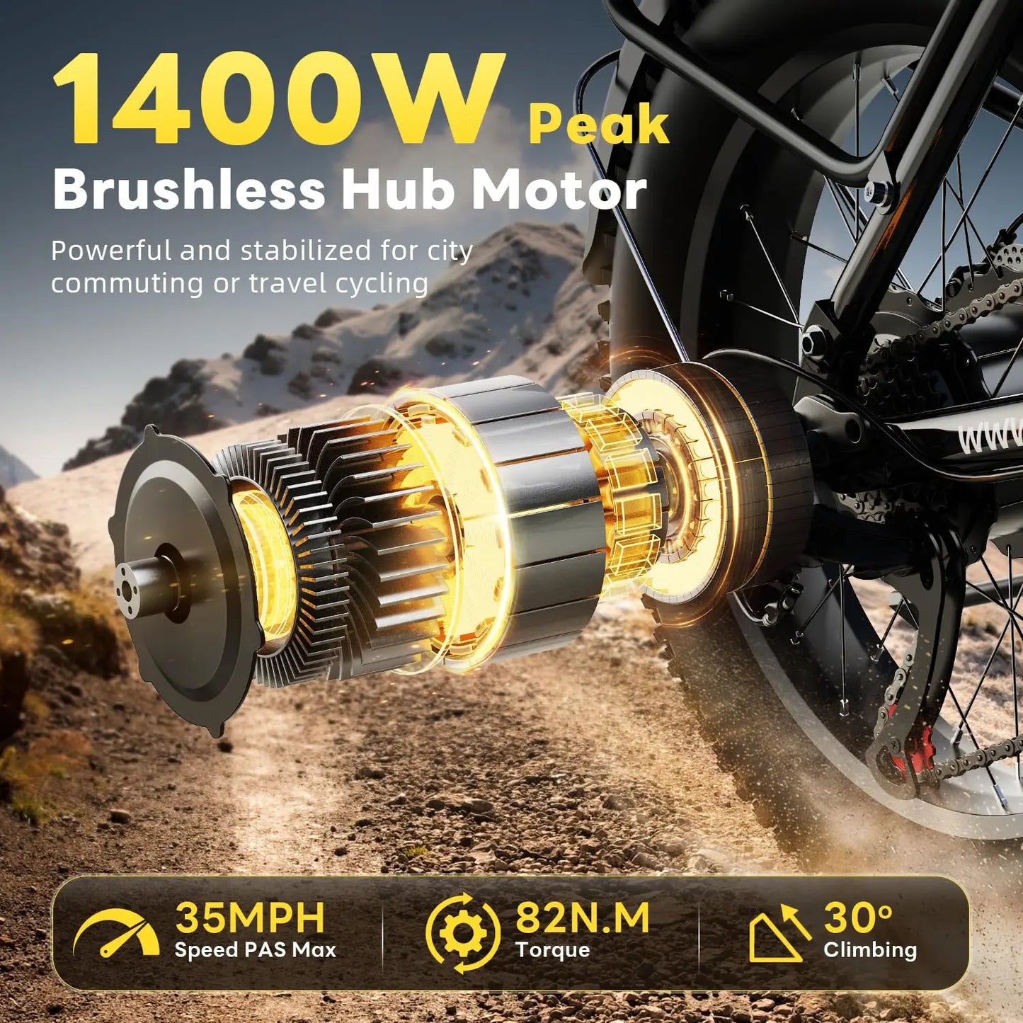Electric Fat Tire Bike For Adults With 1400W Peak Motor