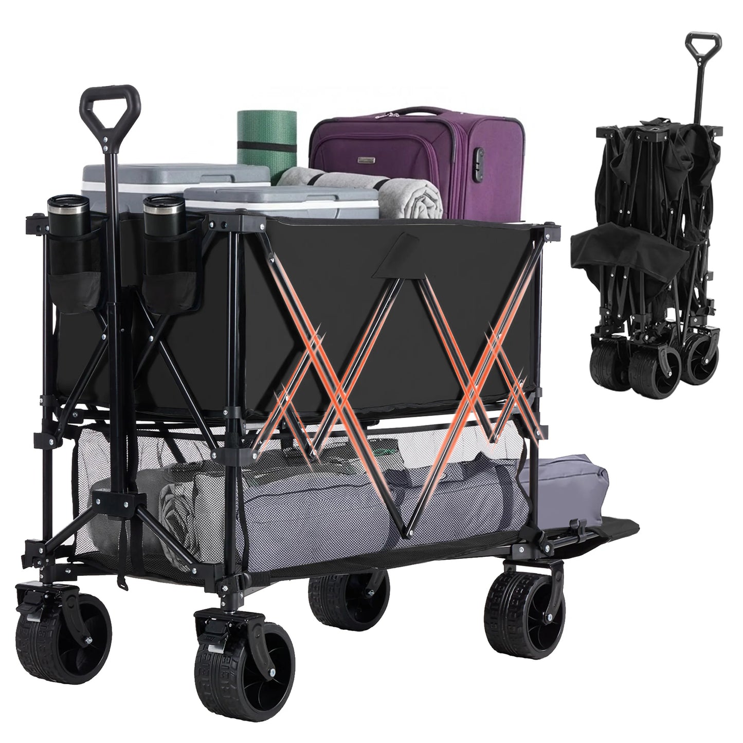 JHK Double Decker Wagon Collapsible Folding Cart Garden Beach Camping