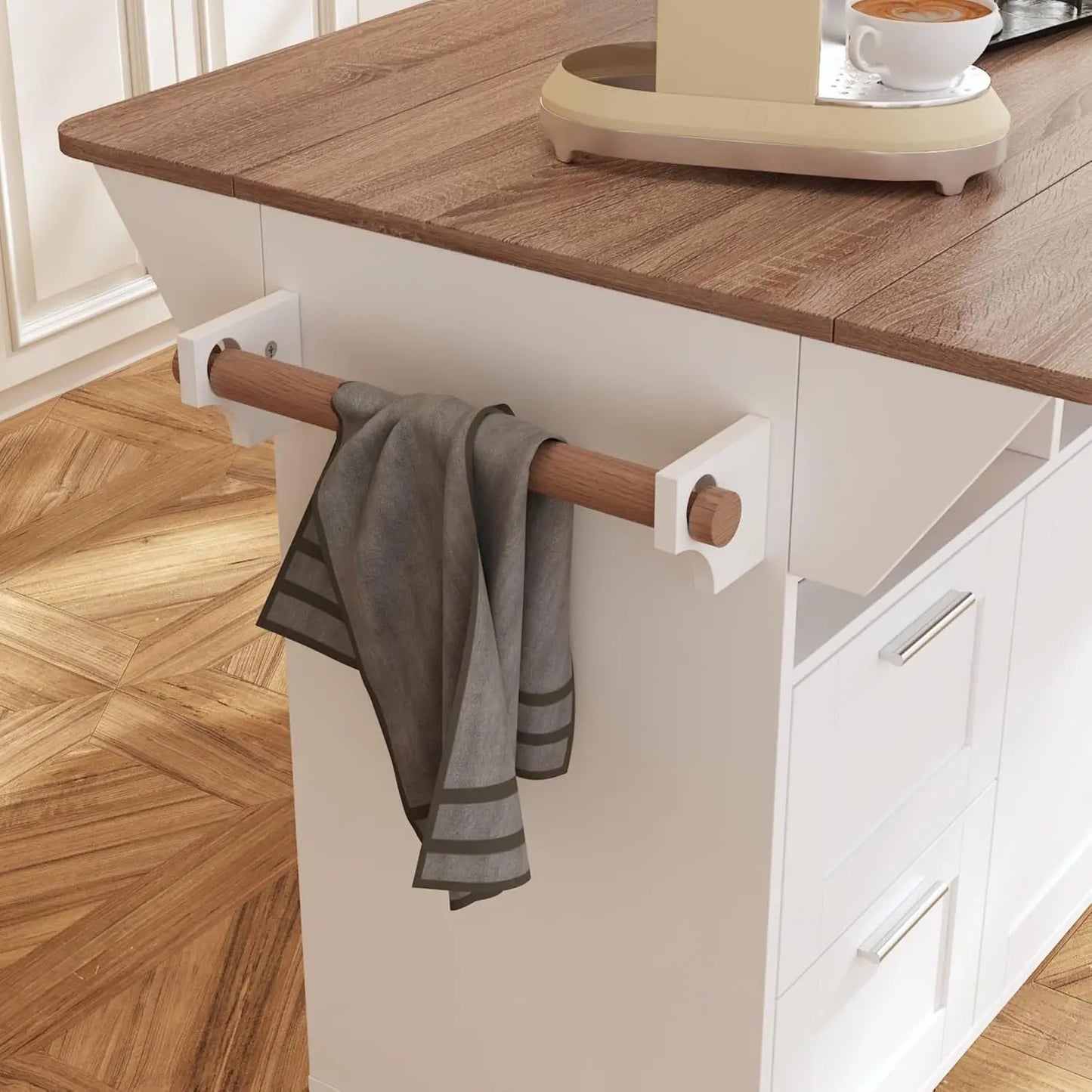 Rolling Kitchen Island Cart With Storage On Wheels Drop Leaf And Two Drawers