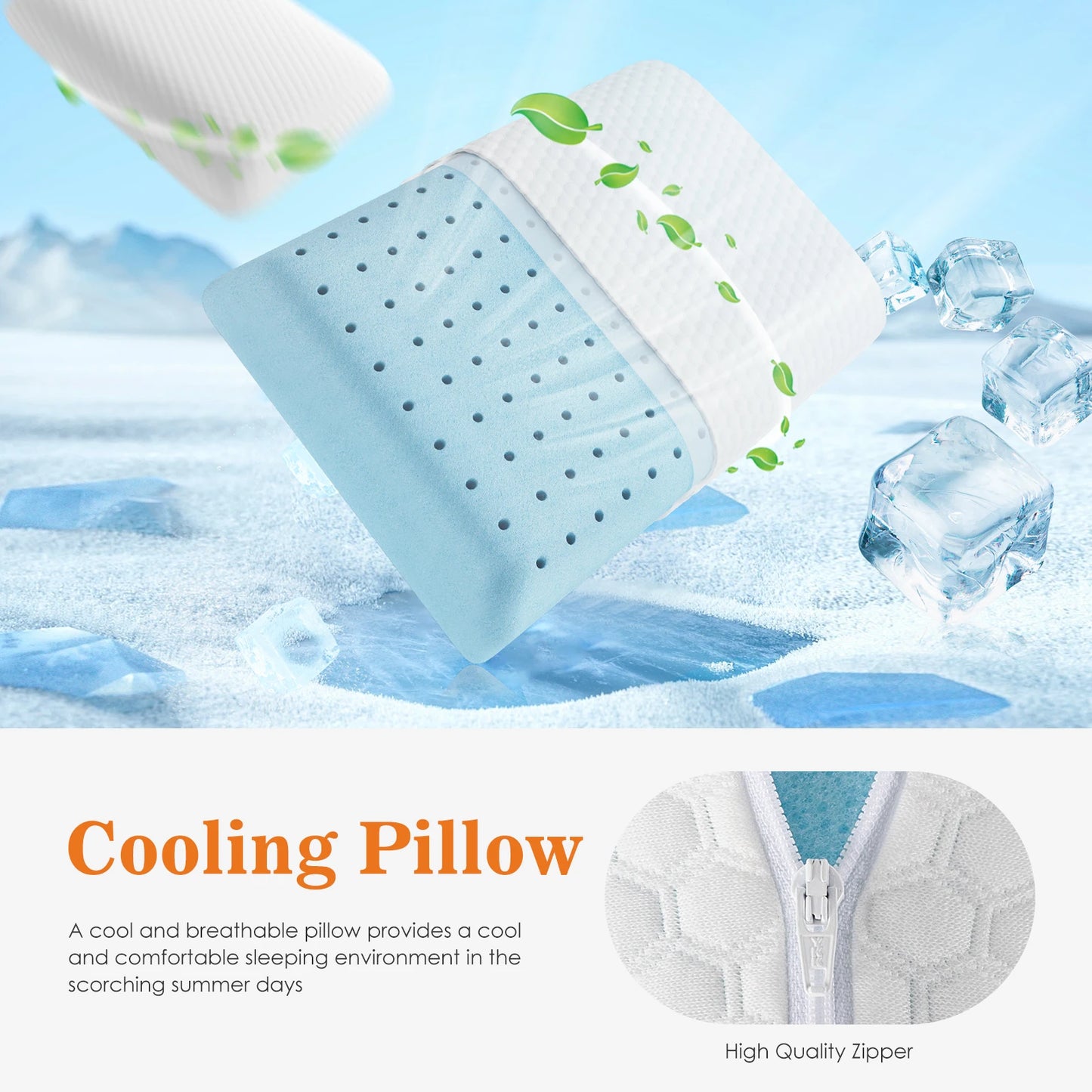 JHK Memory Foam Pillow Ventilated Cooling With Removable Washable Cover