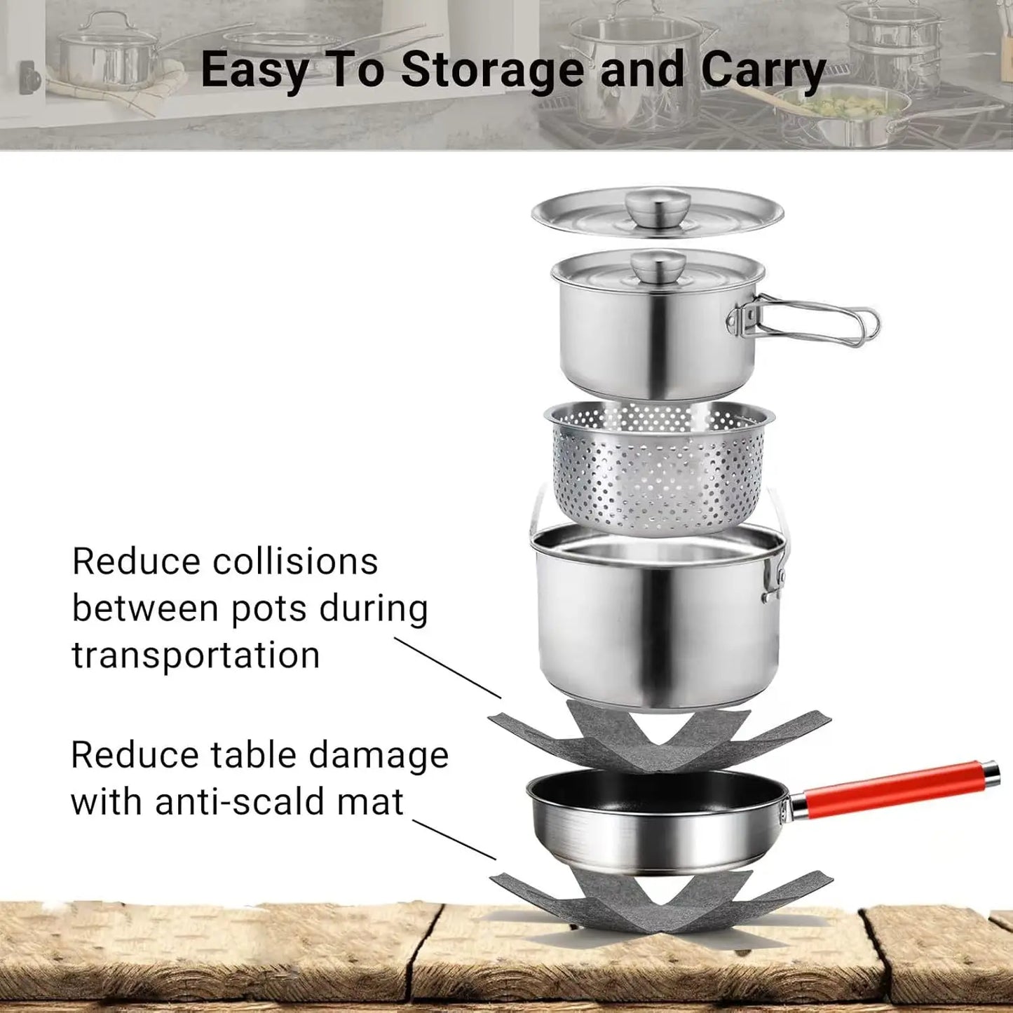 Ytyin 304 Stainless Steel Camping Cookware Set With Travel Bag