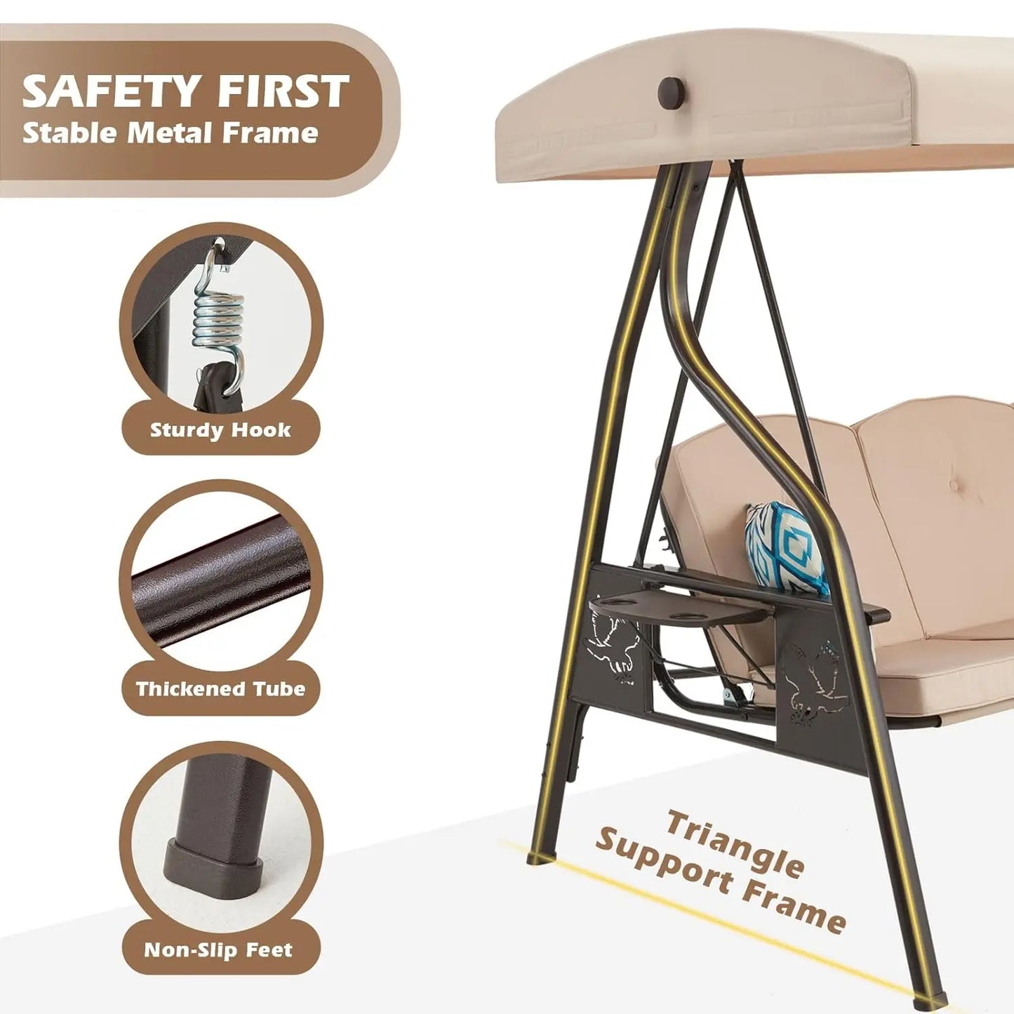 Three Seat Outdoor Patio Swing Bed Chair With Stand