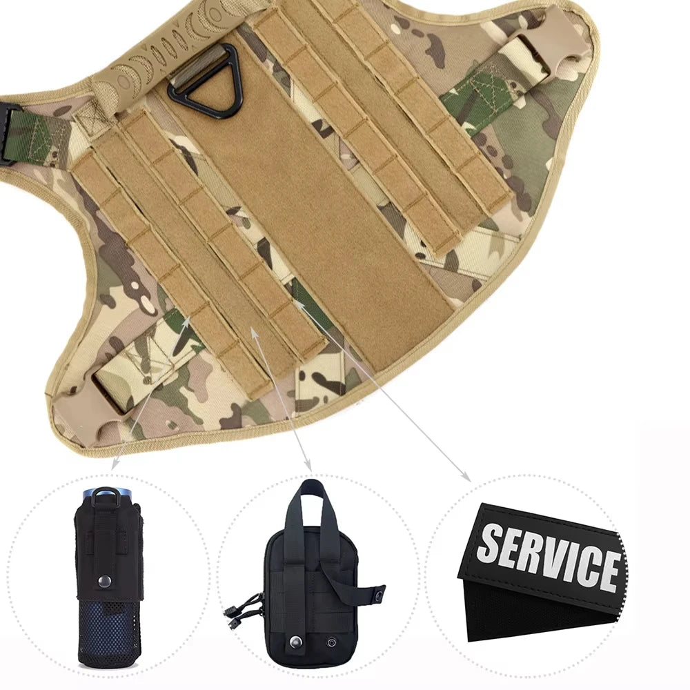 Military Large Dog Harness Vest Set With Leash And Patches