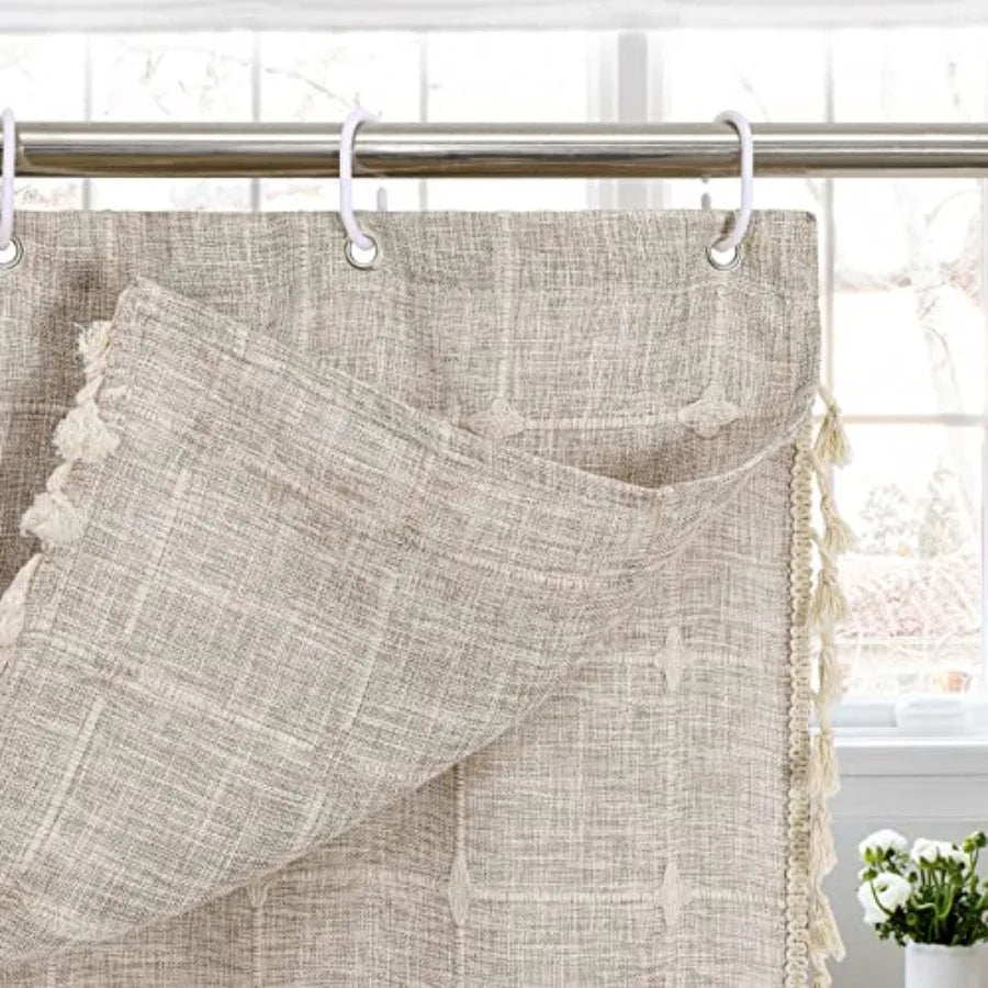 Boho Double Swag Shower Curtain Polyester Linen Farmhouse Bathroom Decor