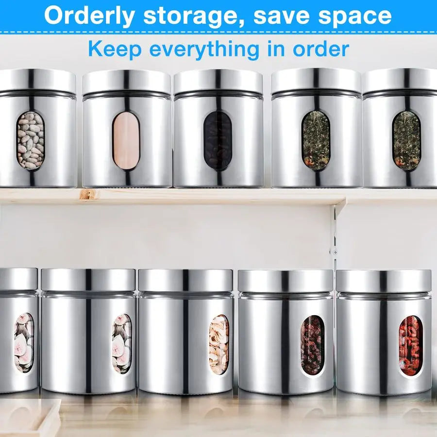 Six Pack Stainless Steel Glass Canister Set With Airtight Lids