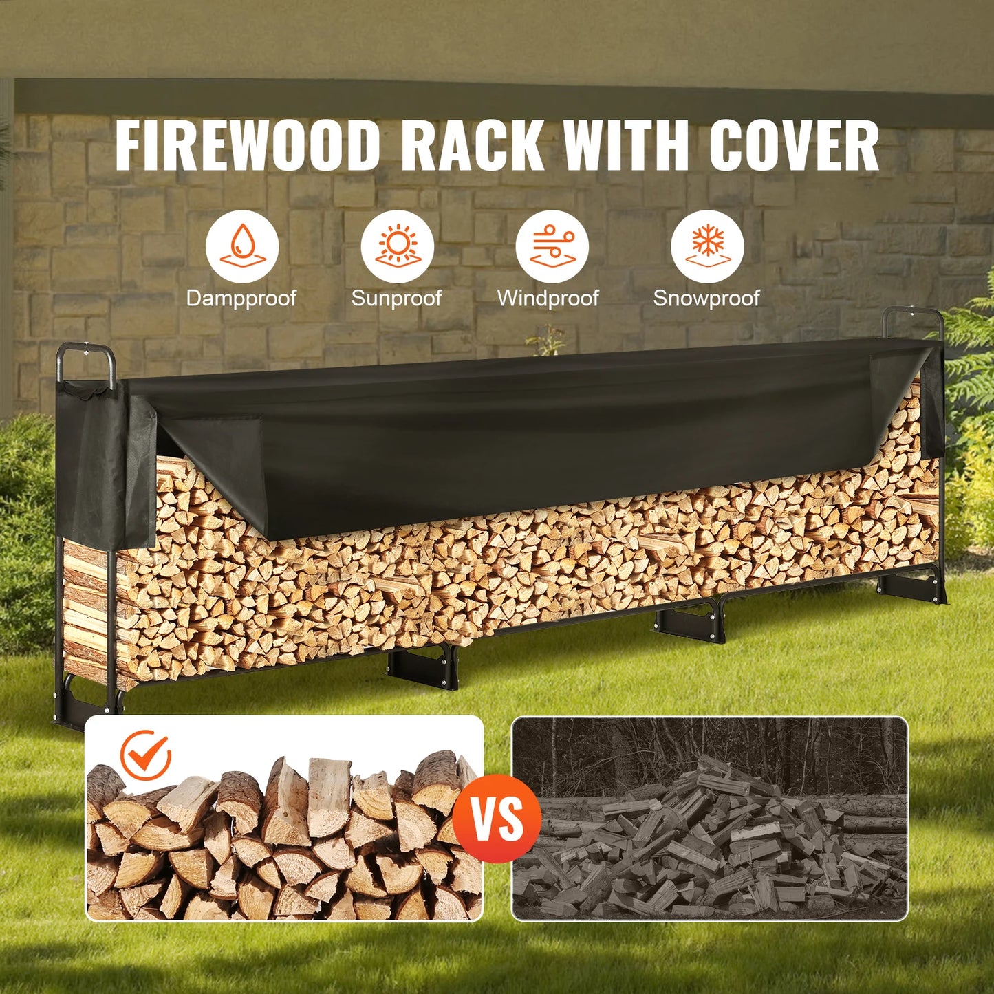 SucceBuy Outdoor Firewood Rack With Waterproof Cover