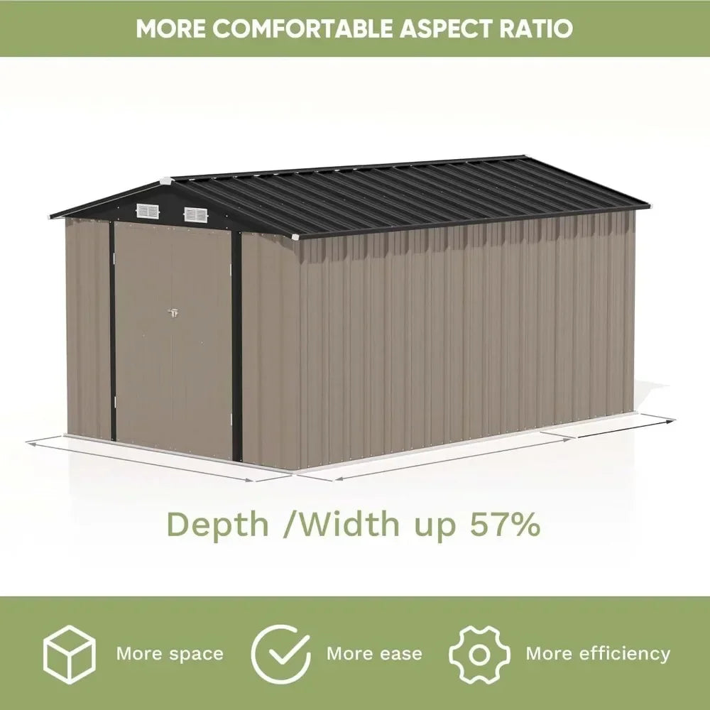 Outdoor Metal Storage Shed With Lockable Doors And Tool Storage