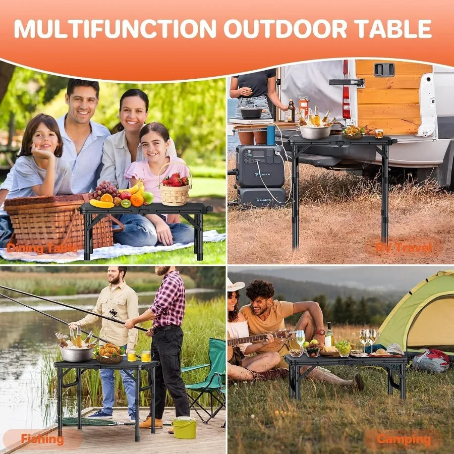 Lightweight Aluminum Folding Camping Table With Adjustable Heights