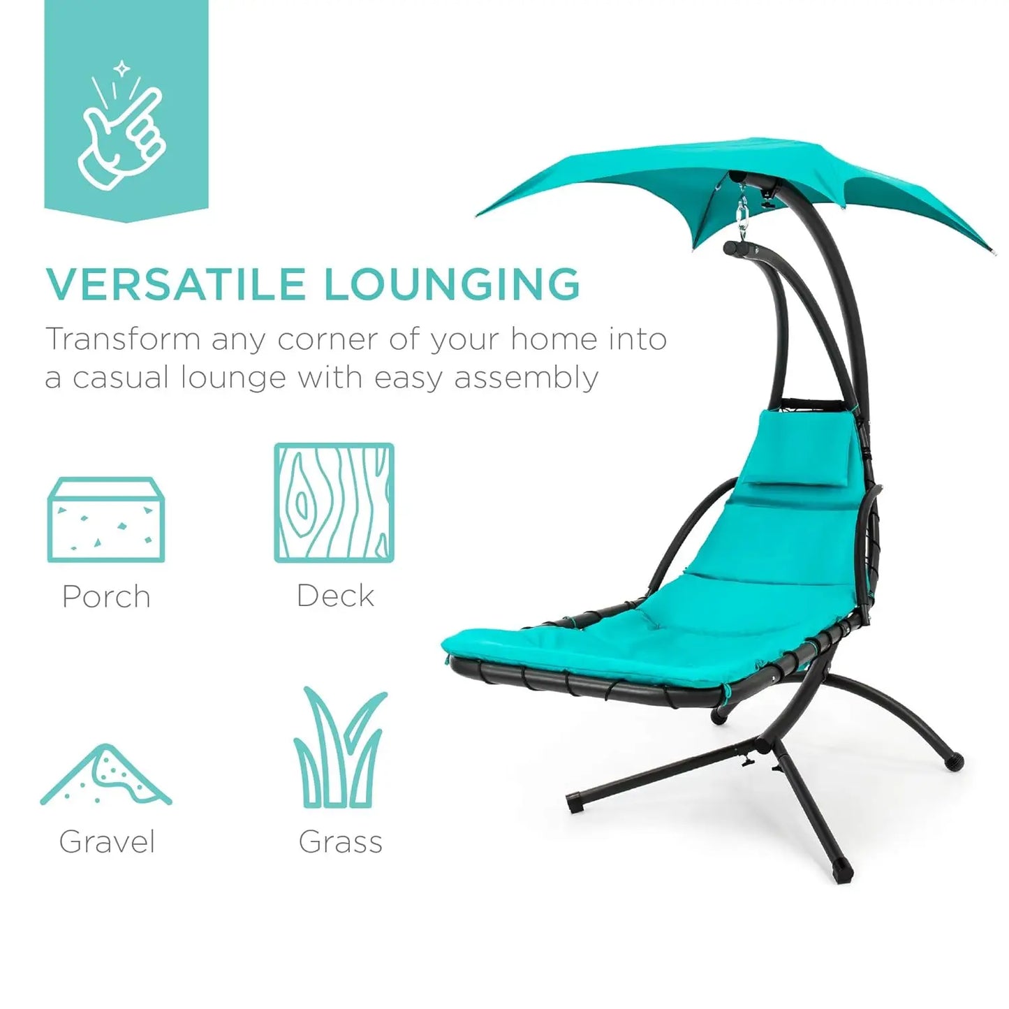 Curved Steel Outdoor Hanging Chaise Lounge With Built In Pillow