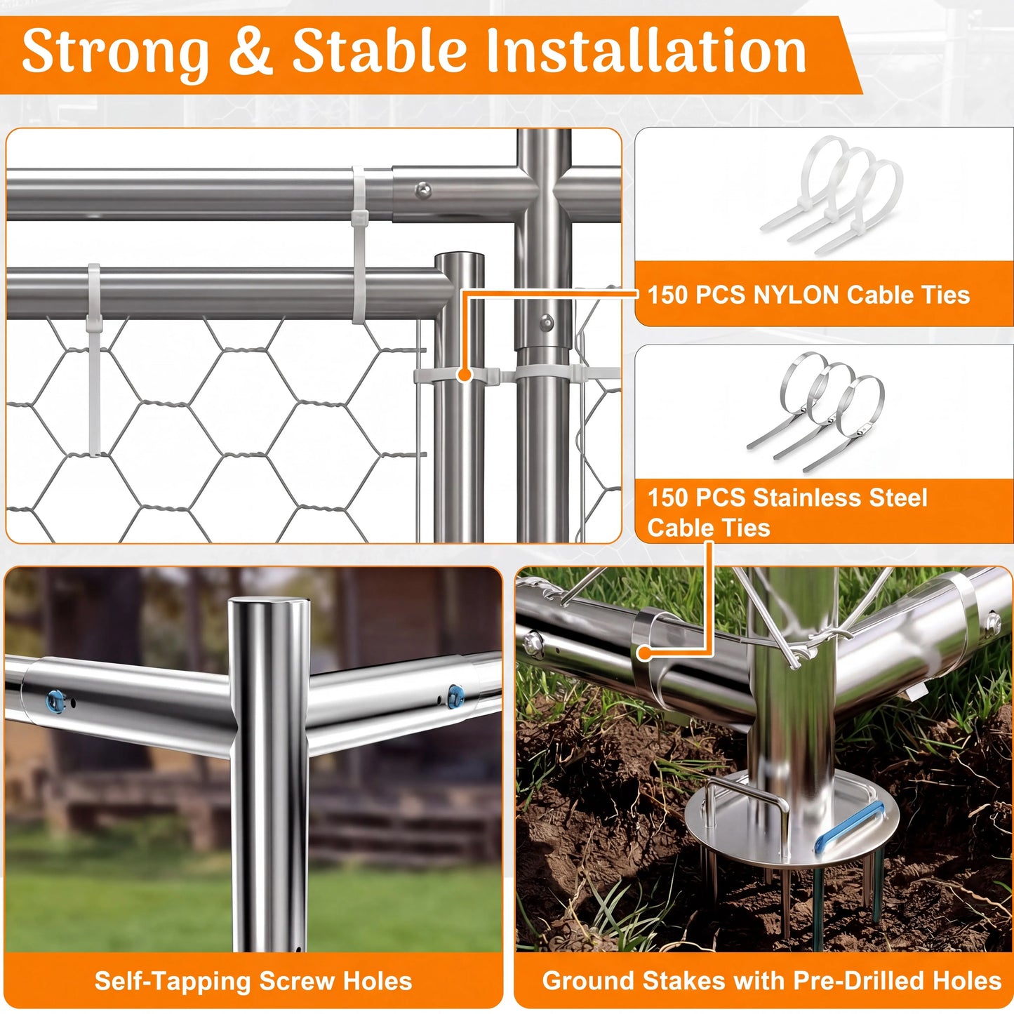 Heavy Duty Outdoor Dog Kennel With Dual Opening Rotating Bowls