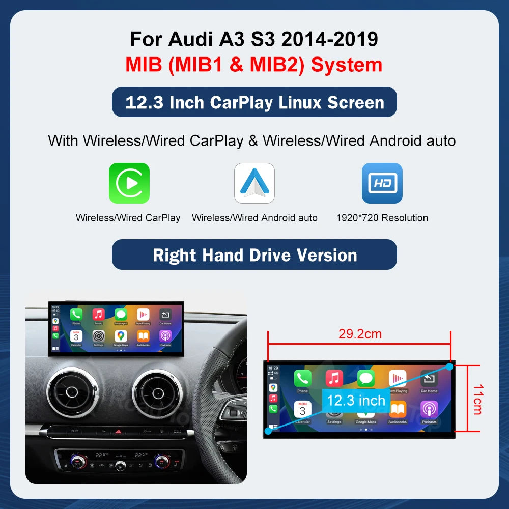Road Top Wireless CarPlay Android Auto Touch Screen Display Audi