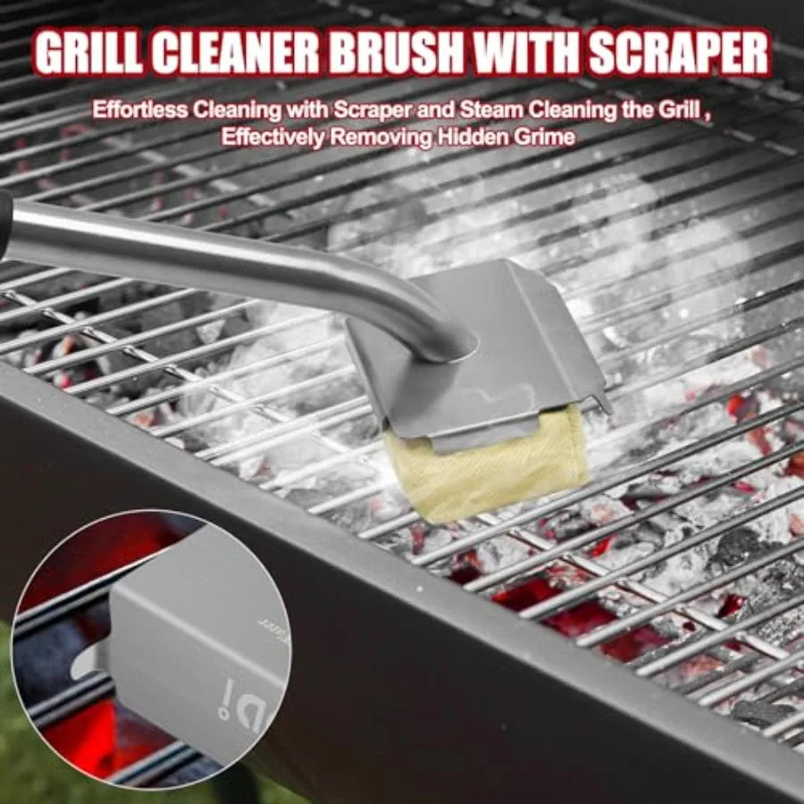 Bristle Free Grill Brush With Steam Cleaning Aramid Fiber Pads