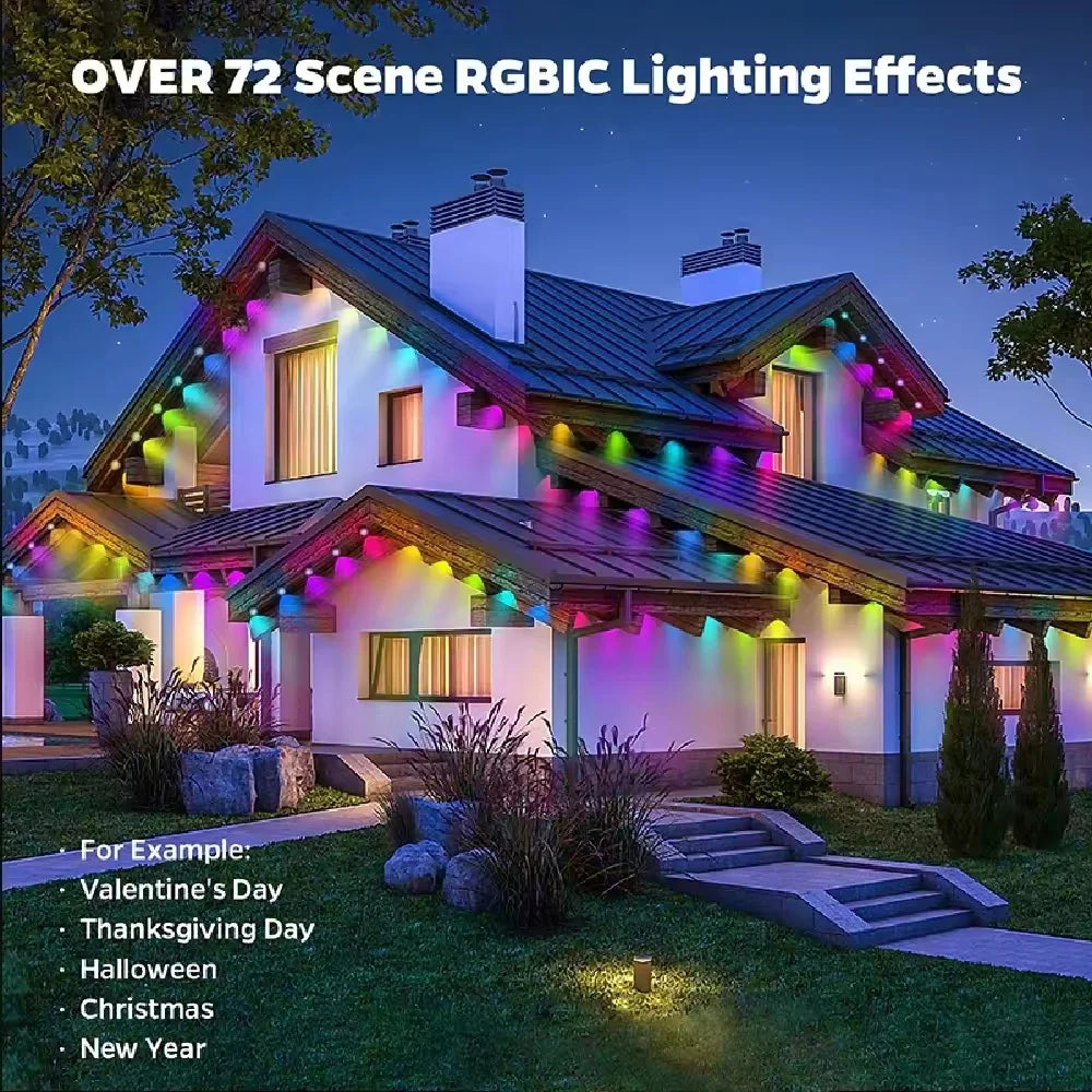 Smart App Controlled RGBIC LED Outdoor Eaves Christmas Decorative Lights