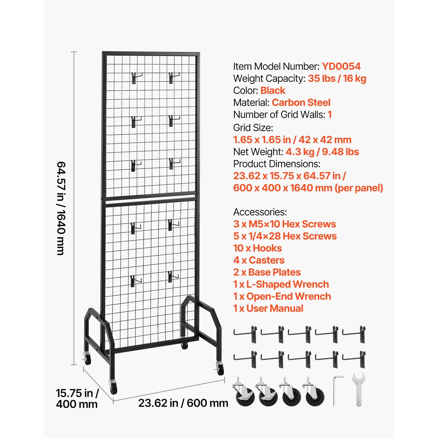 SucceBuy Grid Wall Panel Display Rack With Wheels Carbon Steel