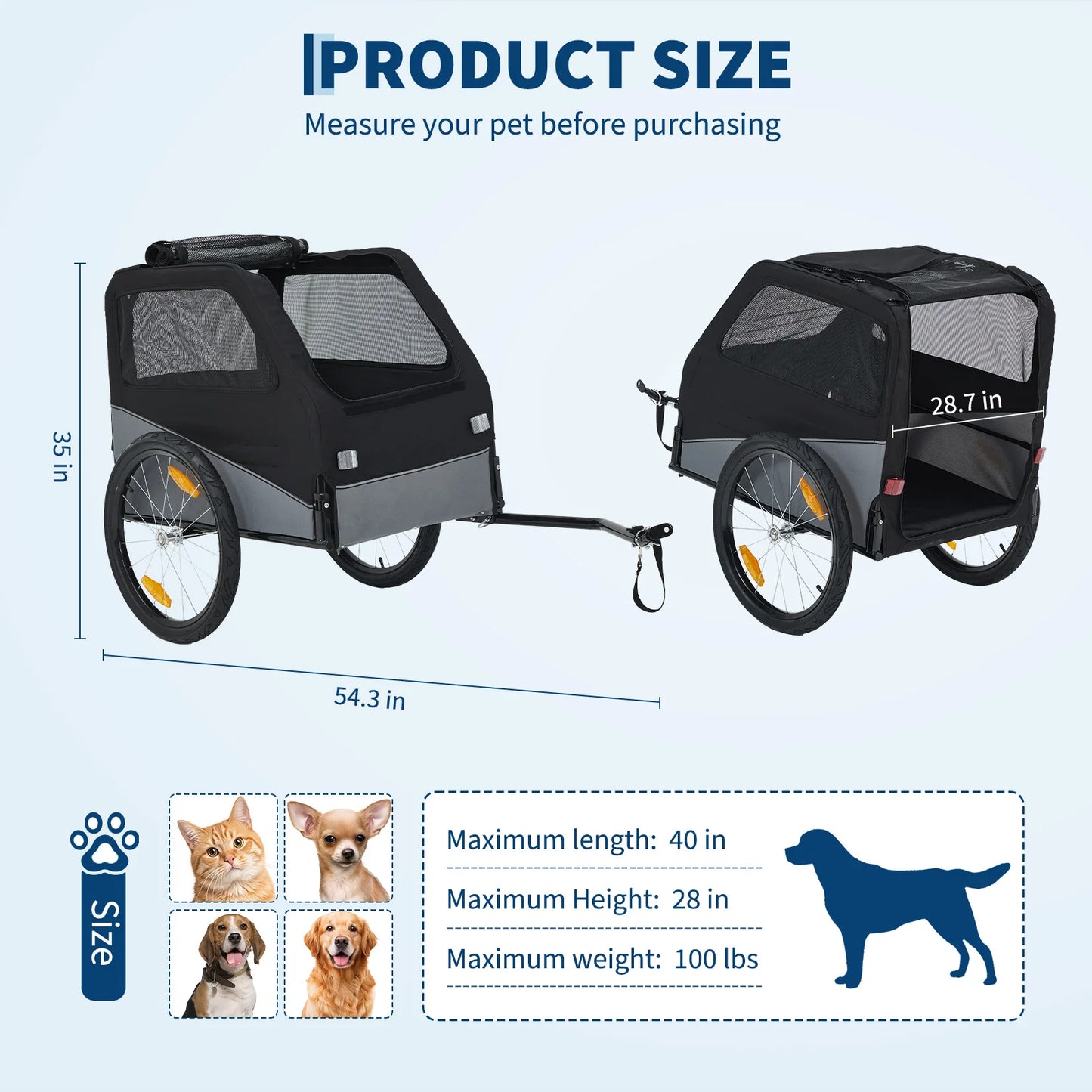 Foldable Dog Bike Trailer With Steel Frame Carrier Heavy Duty