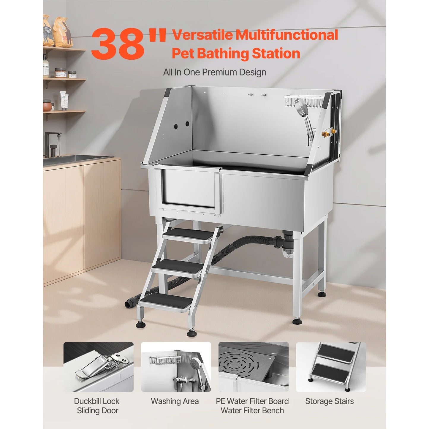 Premium Stainless Steel Dog Washing Station With Faucet