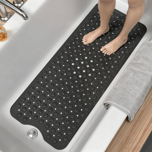 Extra Long Non Slip Bathtub Mat PVC With Suction Cups Drain Holes