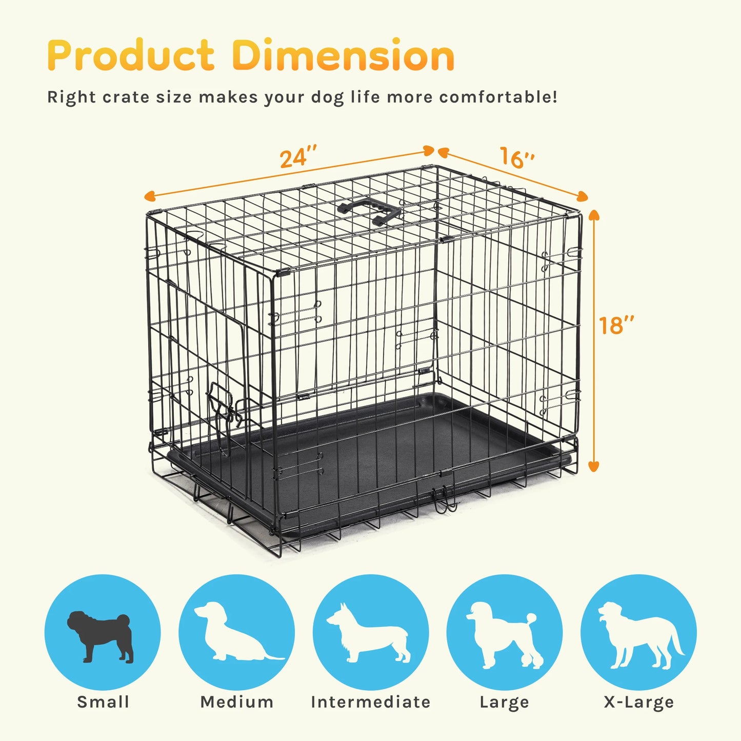 JHK Folding Metal Dog Cage With Leak-Proof Pan For Outdoors