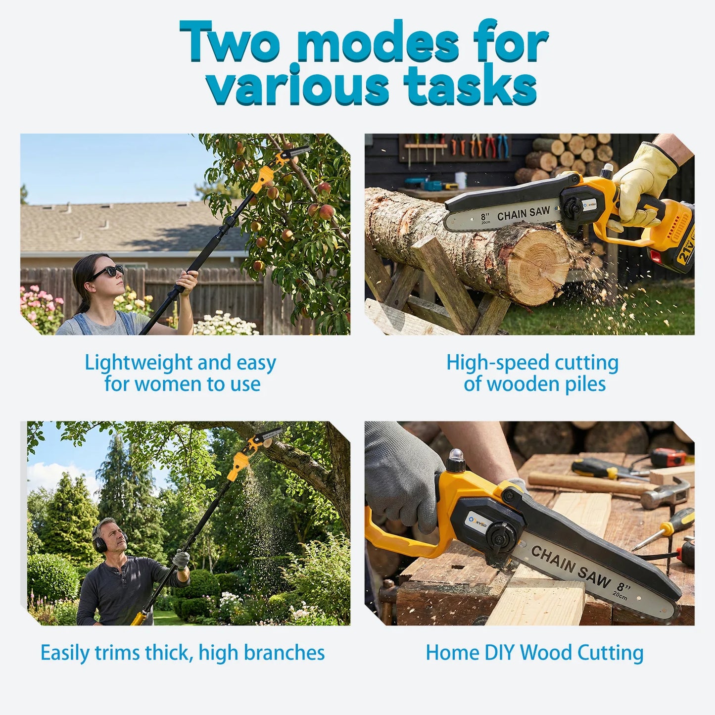 2-In-1 Electric Pole Saw Cordless Extension Pole For Wood Cutting