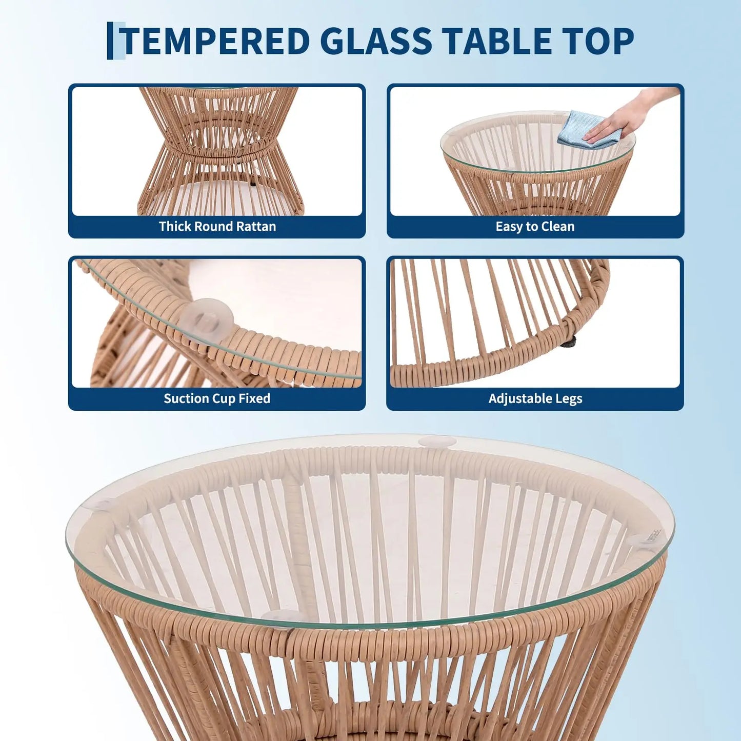 HobbyLane Boho 3 Piece Outdoor Patio Rattan Set With Glass
