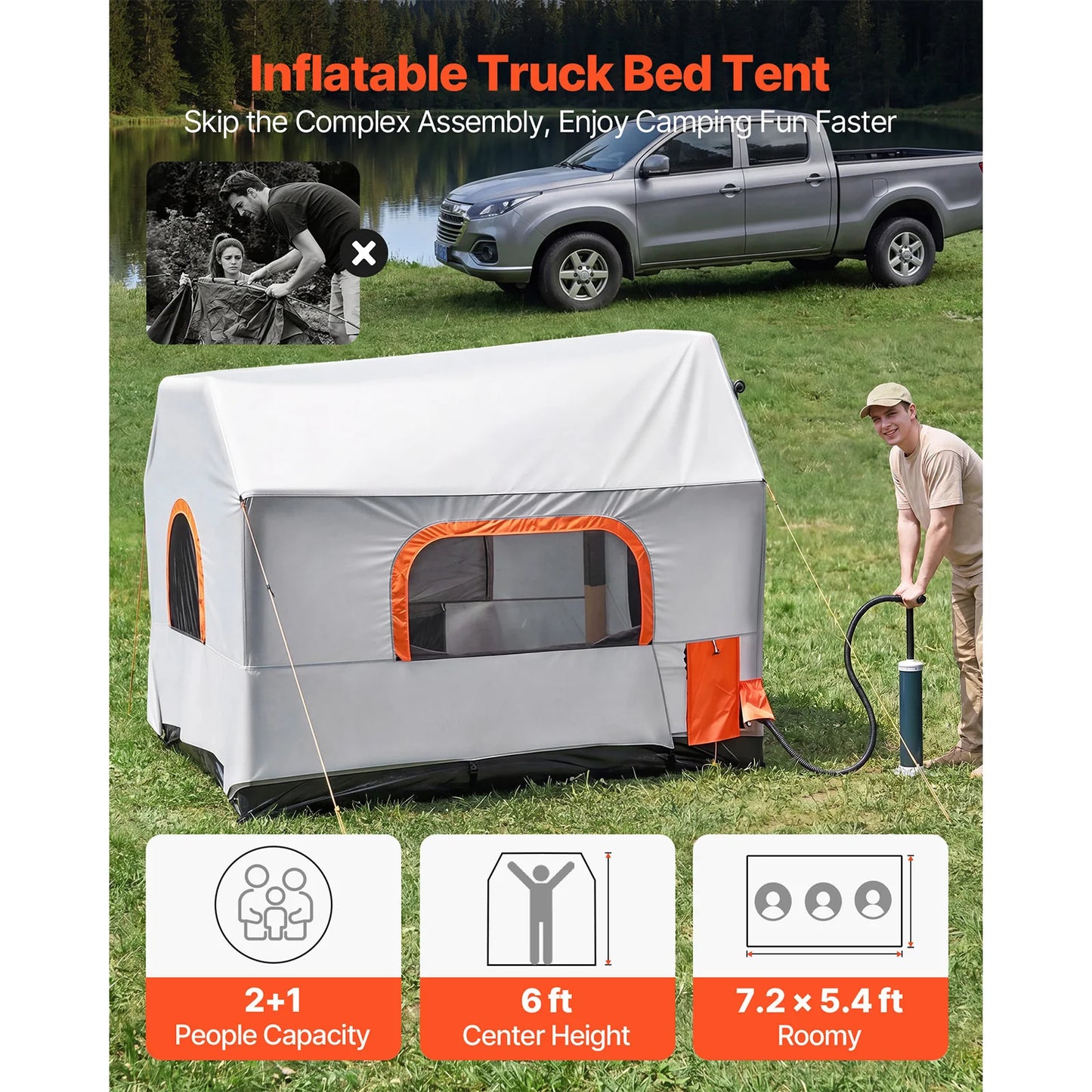 SucceBuy Inflatable Truck Bed Tent With Breathable Mesh Windows
