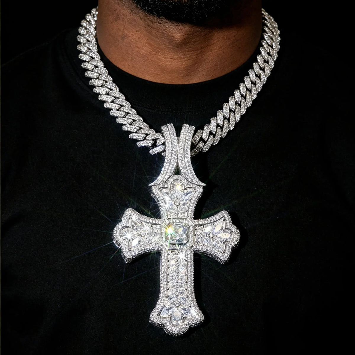 LYEE CYEE Hip Hop Cross Pendant Necklace With Zircon Accents
