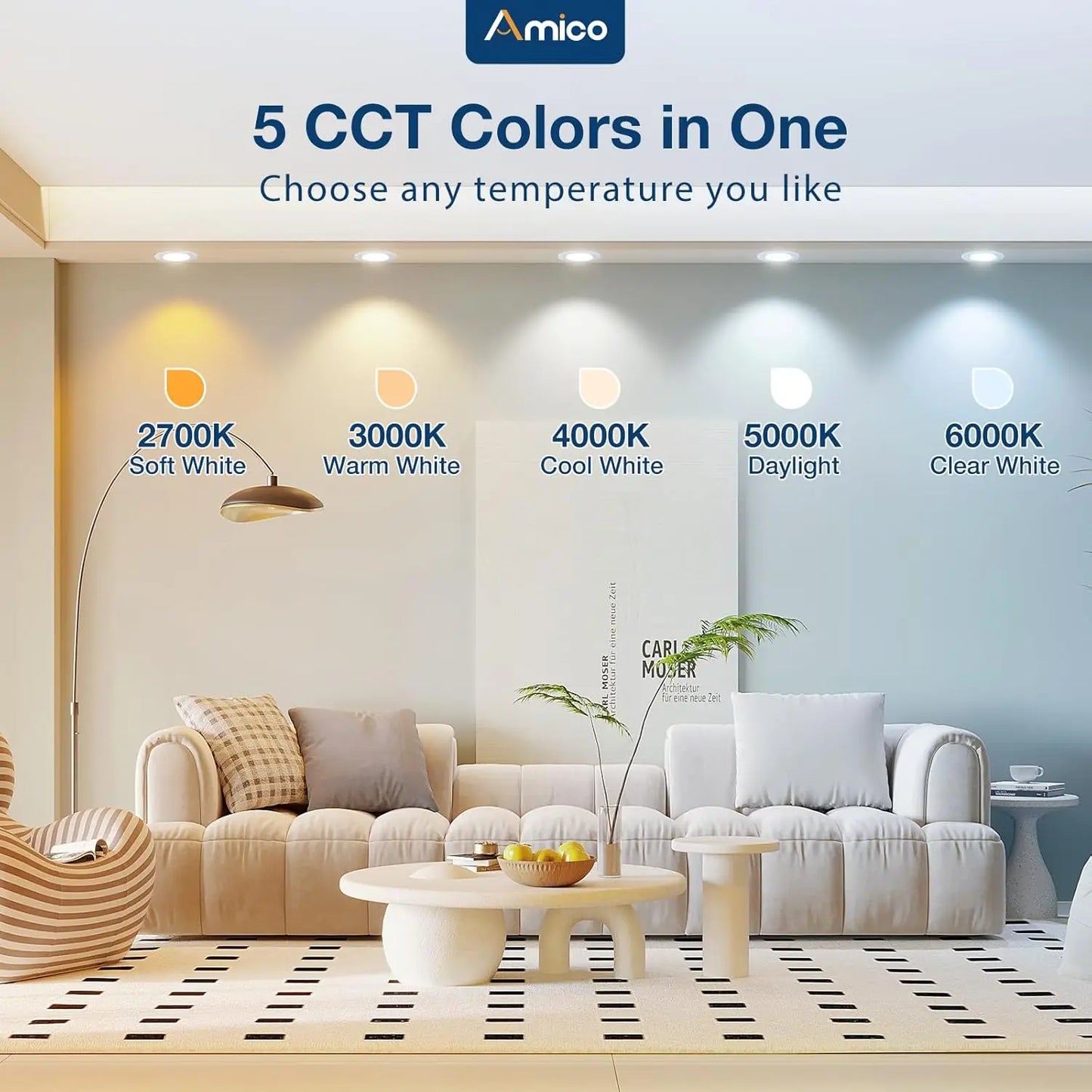 LED Recessed Retrofit Kit 5CCT Dimmable 12.5W 950LM
