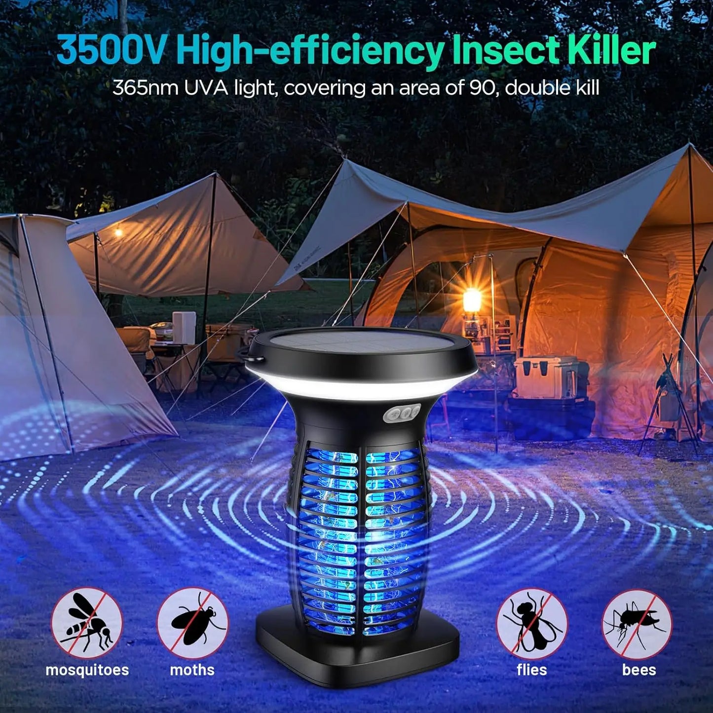 Solar Waterproof Bug Zapper Outdoor Portable Electric Insect Control