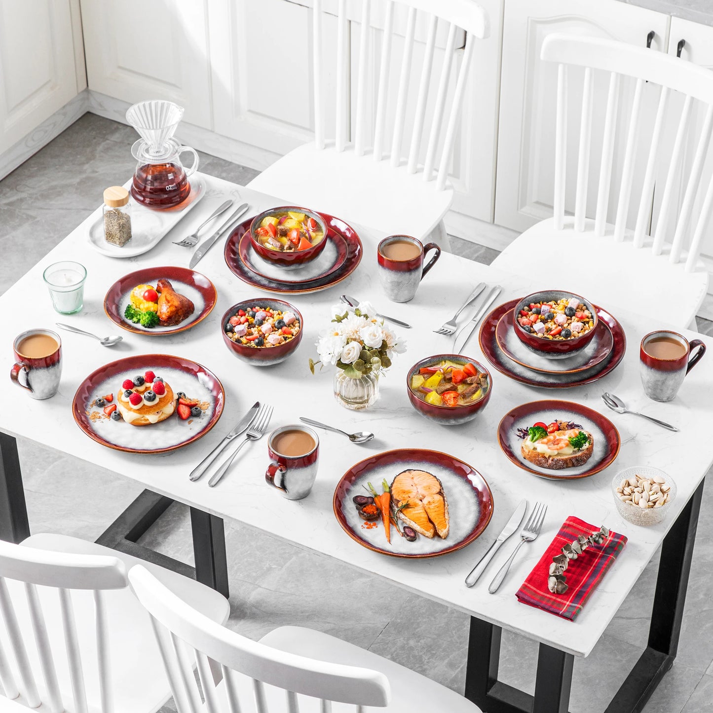 MALACASA Starry Dinnerware Set Kiln Glaze Microwave Safe