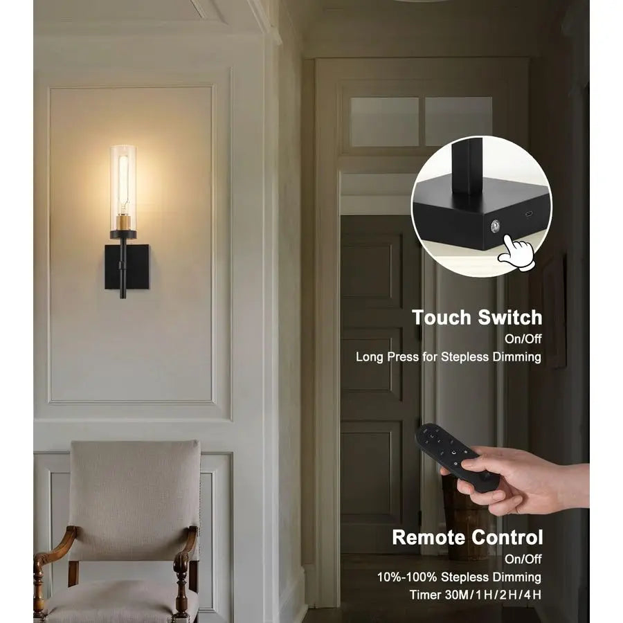 XMSJ Battery Operated Wall Sconces With Remote Black Gold Set