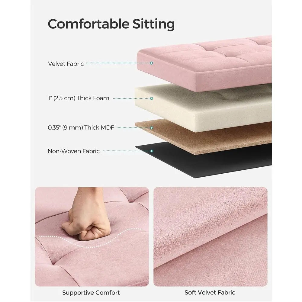 Ottoman Storage Bench With Velvet Top And Internal Storage