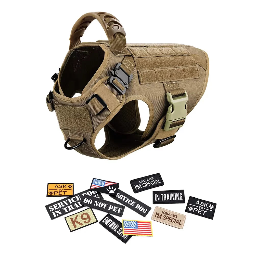 Military Large Dog Harness Vest Set With Leash And Patches