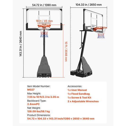 SucceBuy Portable Basketball Stand With Adjustable Height Backboard
