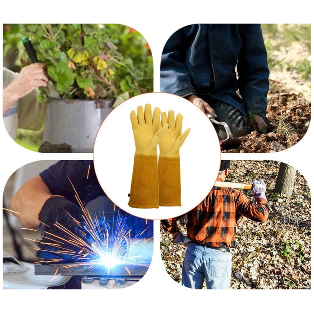 Alloet Long Thorn Proof Gardening Gloves With Leather Forearm Protection