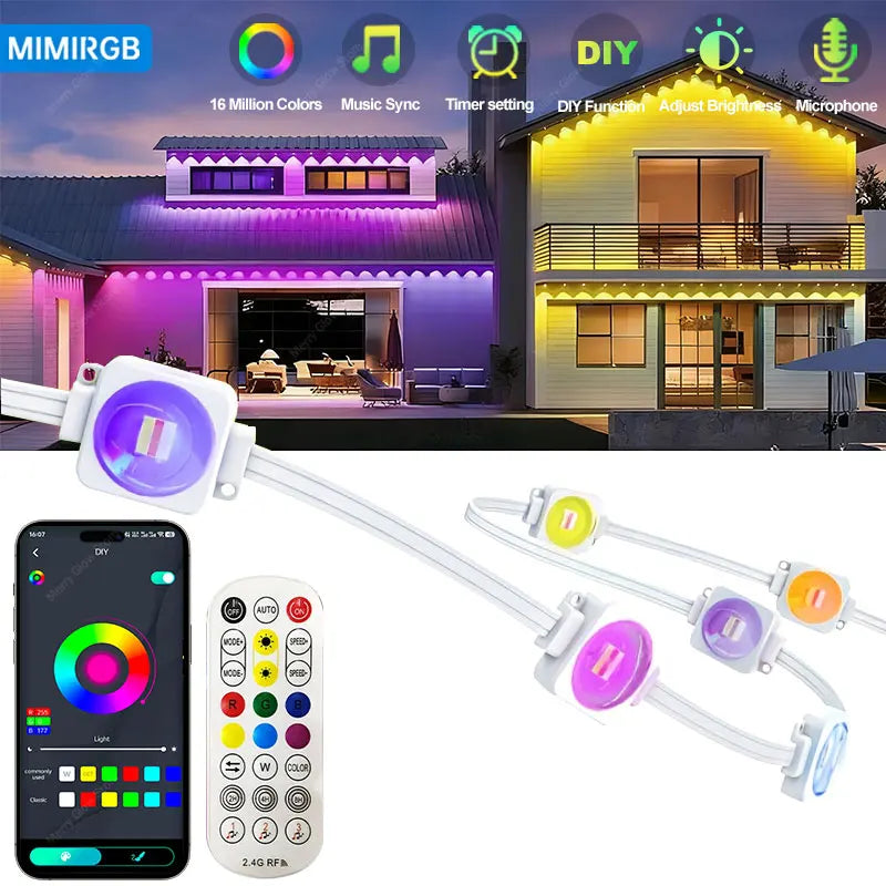 MIMIRGB Outdoor Smart RGBIC LED String Lights With App Control Waterproof