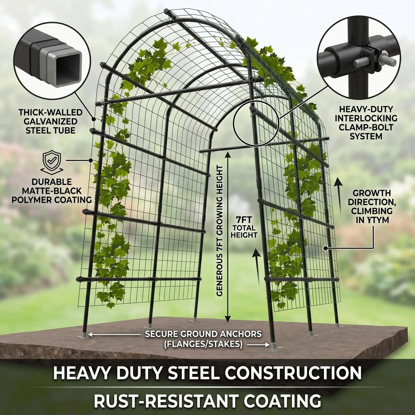 Heavy Duty Metal Garden Trellis Arch For Climbing Plants